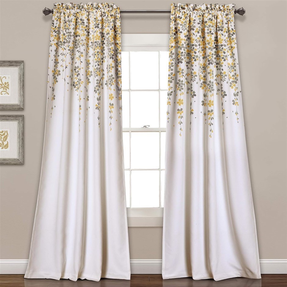 LUSH DECOR Weeping Flower Light Filtering Window Curtain Panels, Pair, 52"