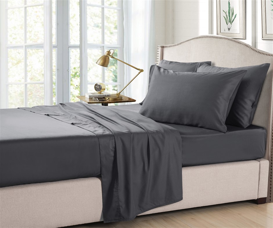 Organic Bamboo Quilt Cover Set 350 Thread Count | Charcoal Grey | Single