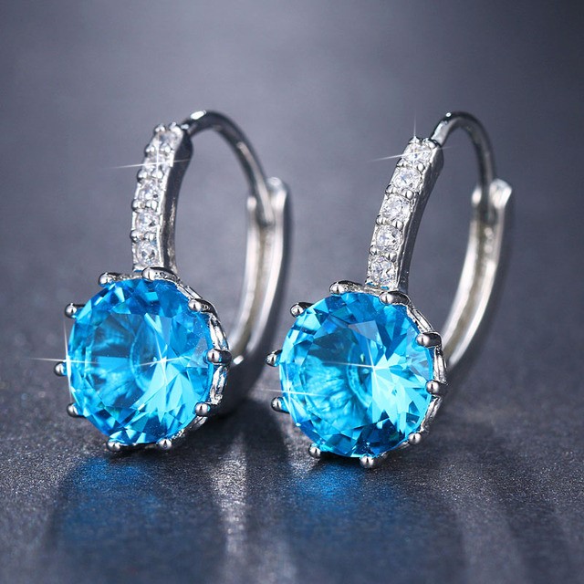 Designer Simulated Diamond Blue Drop Earrings in Silver