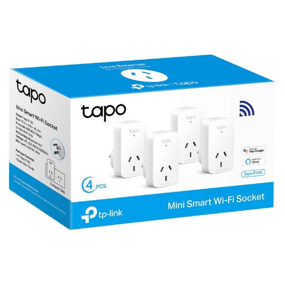 TP-LINK TAPO Pack of 4pc Mini Smart Wi-Fi Plug, Model TAPO-P100.