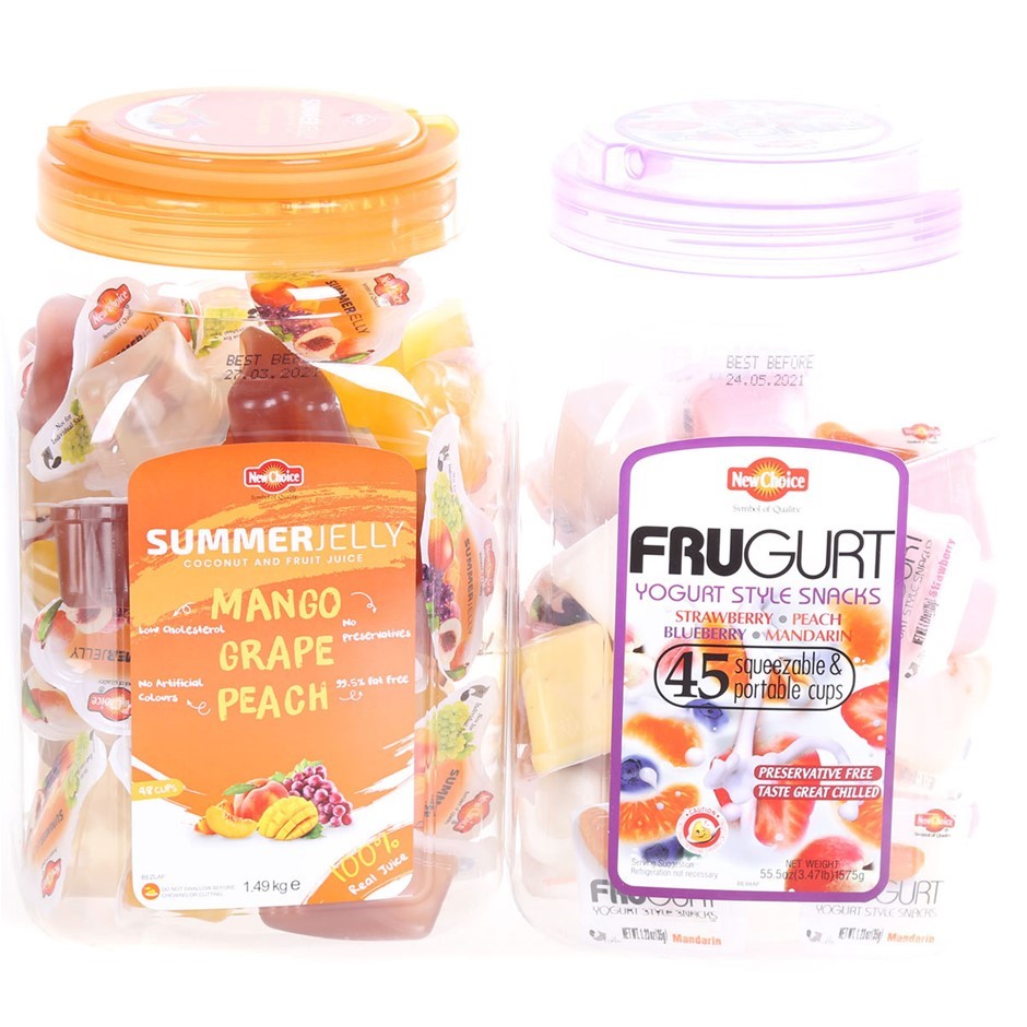 2 x Assorted NEW CHOICE Jelly, Incl: Summer Jelly, 1.49kg & Frugurt, 1.57kg