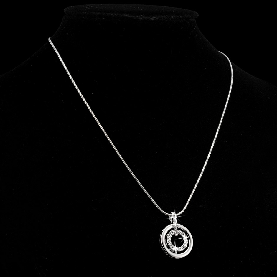 Solid 925 Sterling Silver Double Circle Pendant Feat. 20 Swarovski®