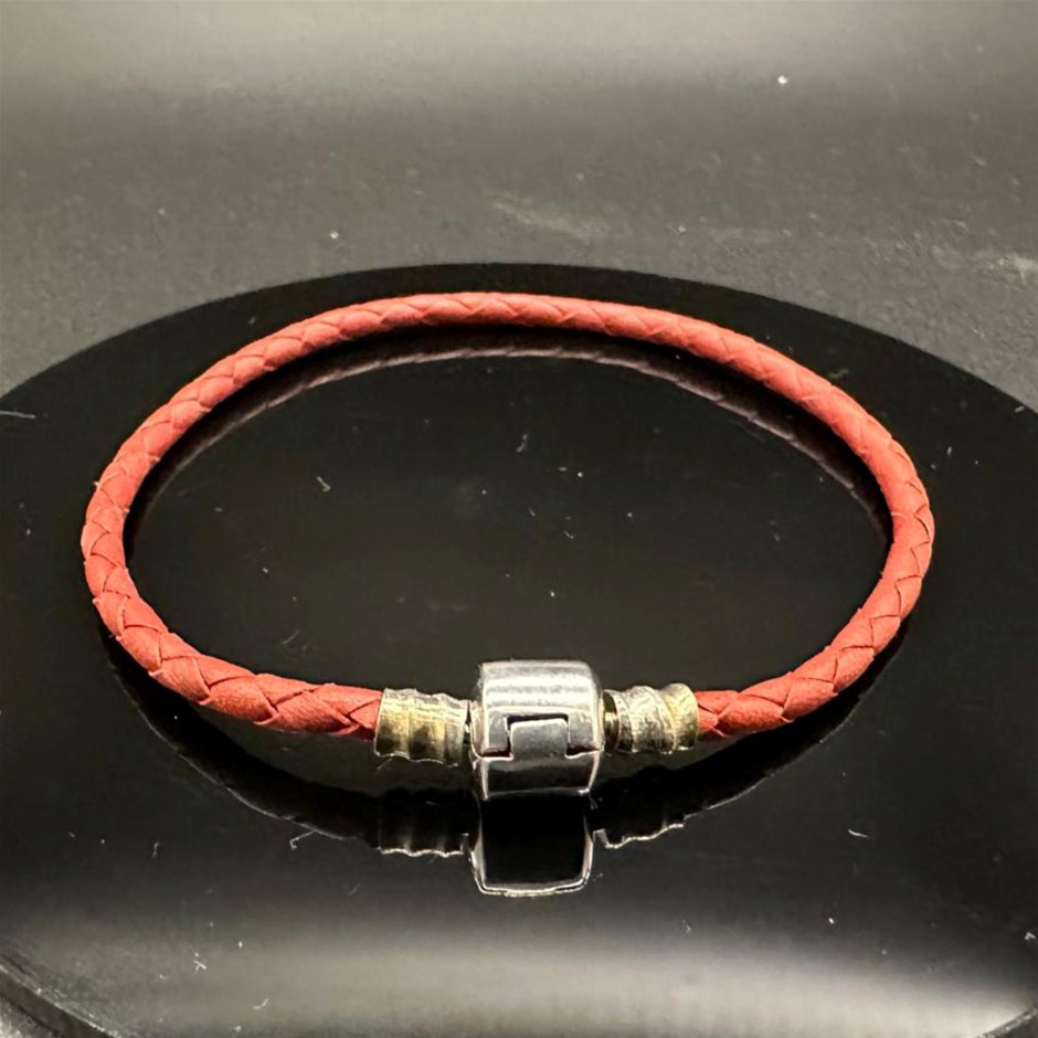 Designer Silver Ball Red Leather Bracelet
