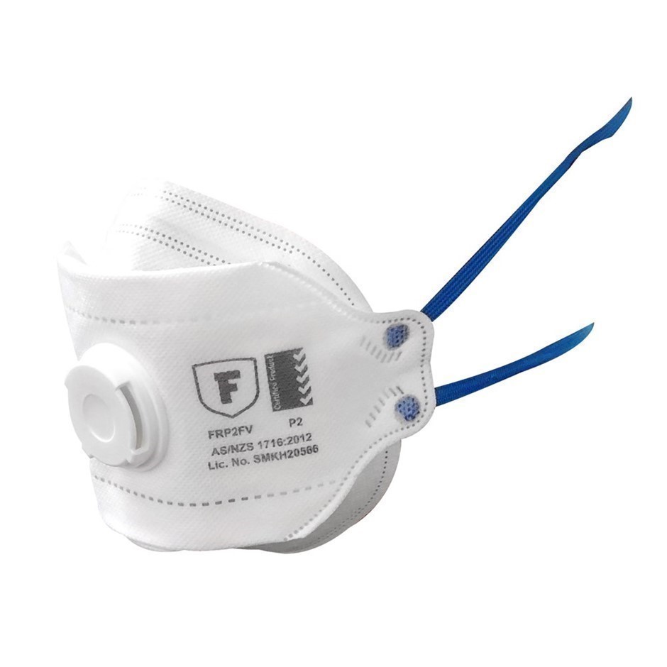 10 Boxes of 10pc FRONTIER Disposable P2 Flat Fold Respirator with Valve. B