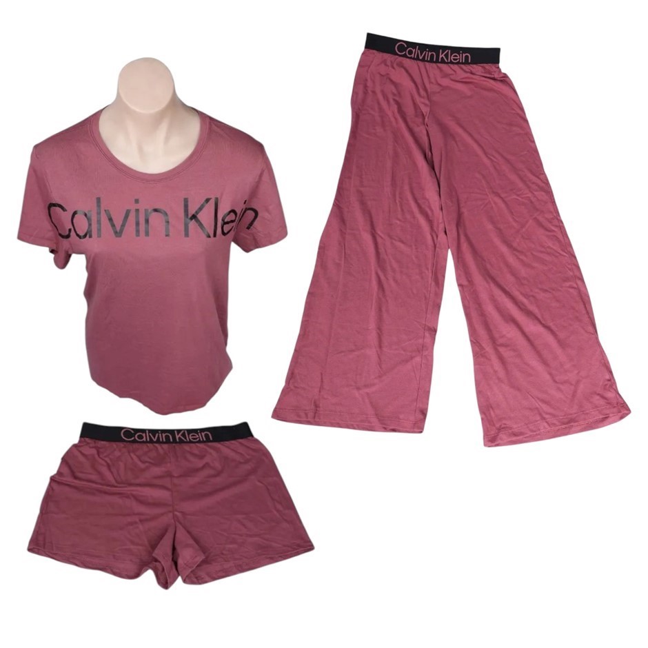 3pc CALVIN KLEIN Microfiber PJ Set, Size L, Mauve/Black (53X), QP3426S. Bu