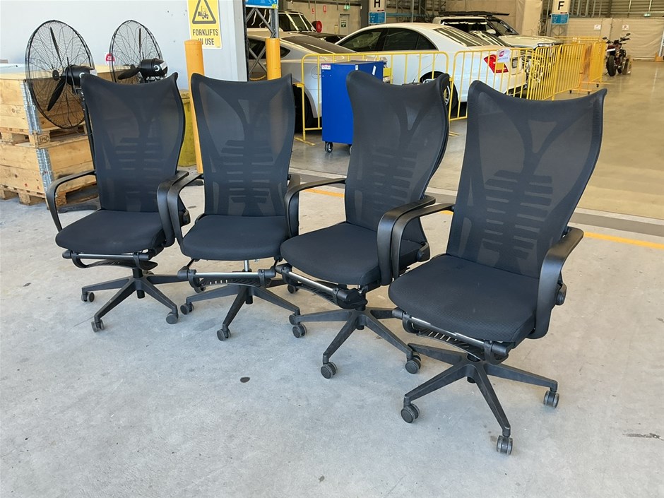 4 x High Back Office Chairs Black Mesh