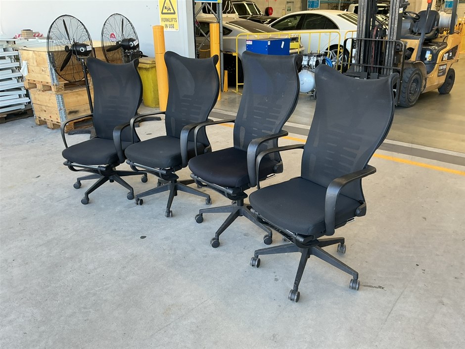 4 x High Back Office Chairs Black Mesh