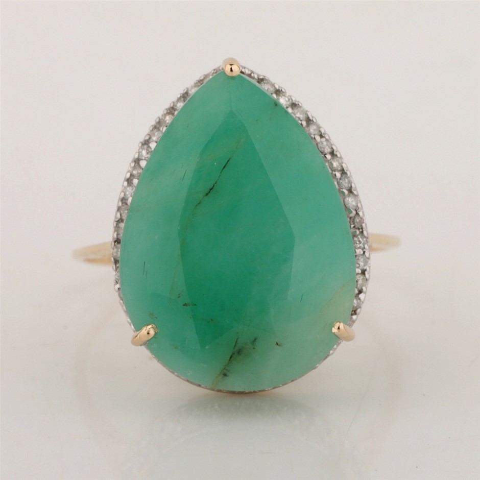 Yellow Gold Natural Emerald & Diamond Ring with Valuation
