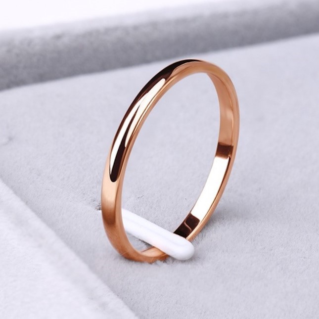 Classic 2mm Wide Stainless Steel Band Ring in Rose - US Size 6