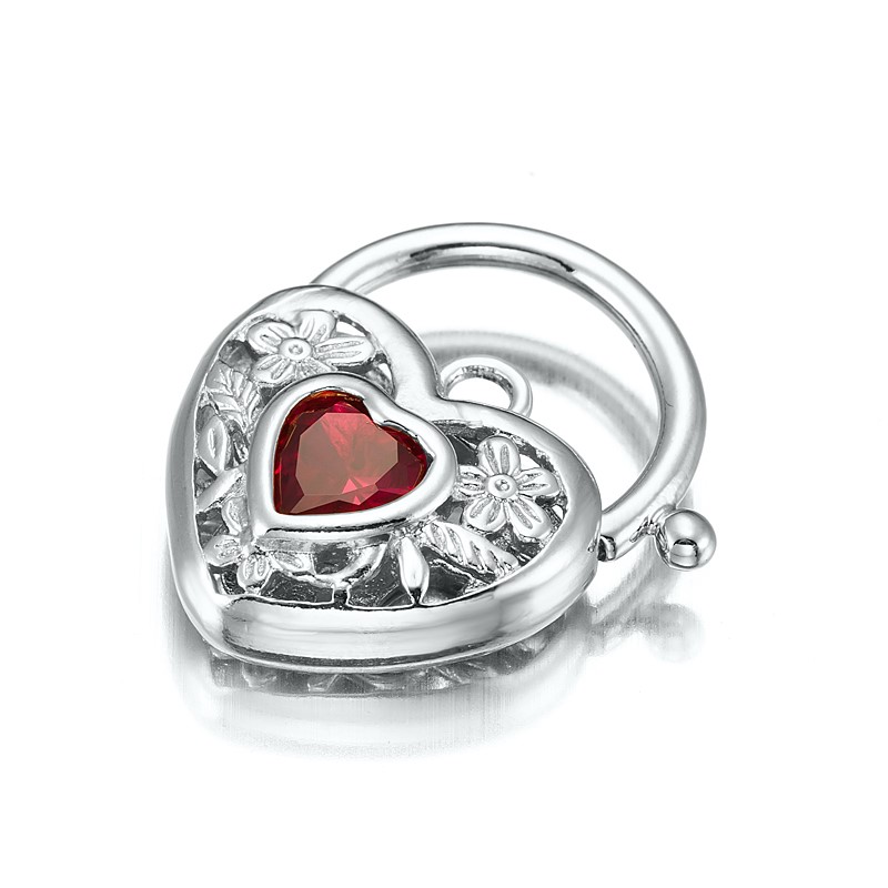 Rhodium Plated Simulated Ruby Filigree Heart Locket