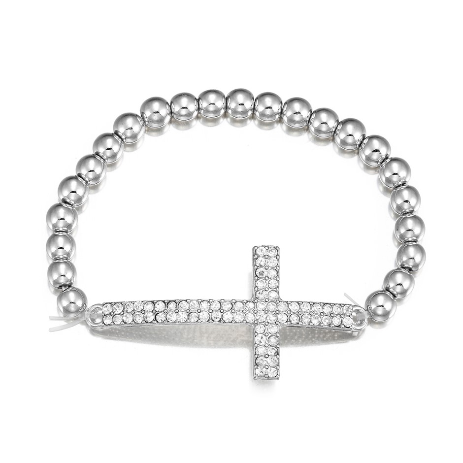 Cute Cross Beaded Bracelet - Silver