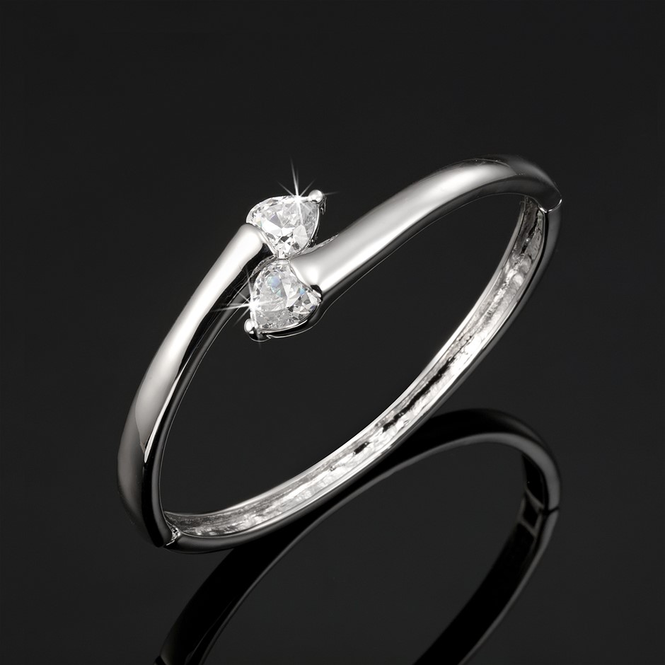 925 Sterling Silver LAYERED Bangle Featuring 2 Crystals by Swarovski®