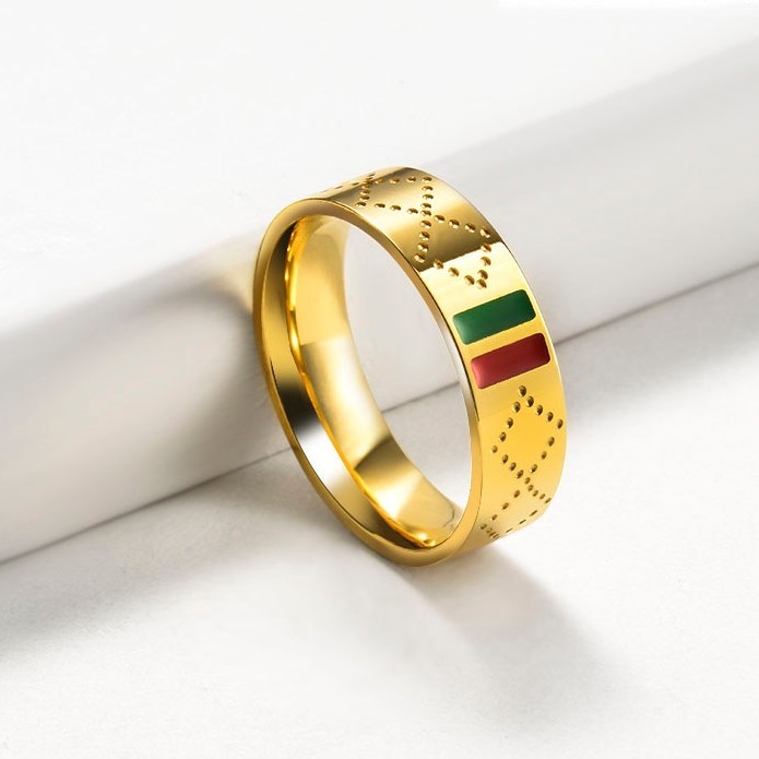 Designer Diamond Cut Stainless Steel Ring - US Size 9 (Yellow)