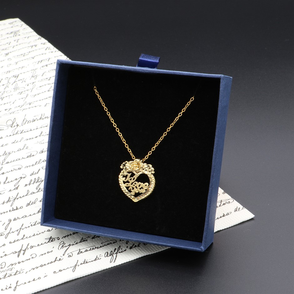 Heavy Yellow Gold Plated "I Love You" Heart Pendant