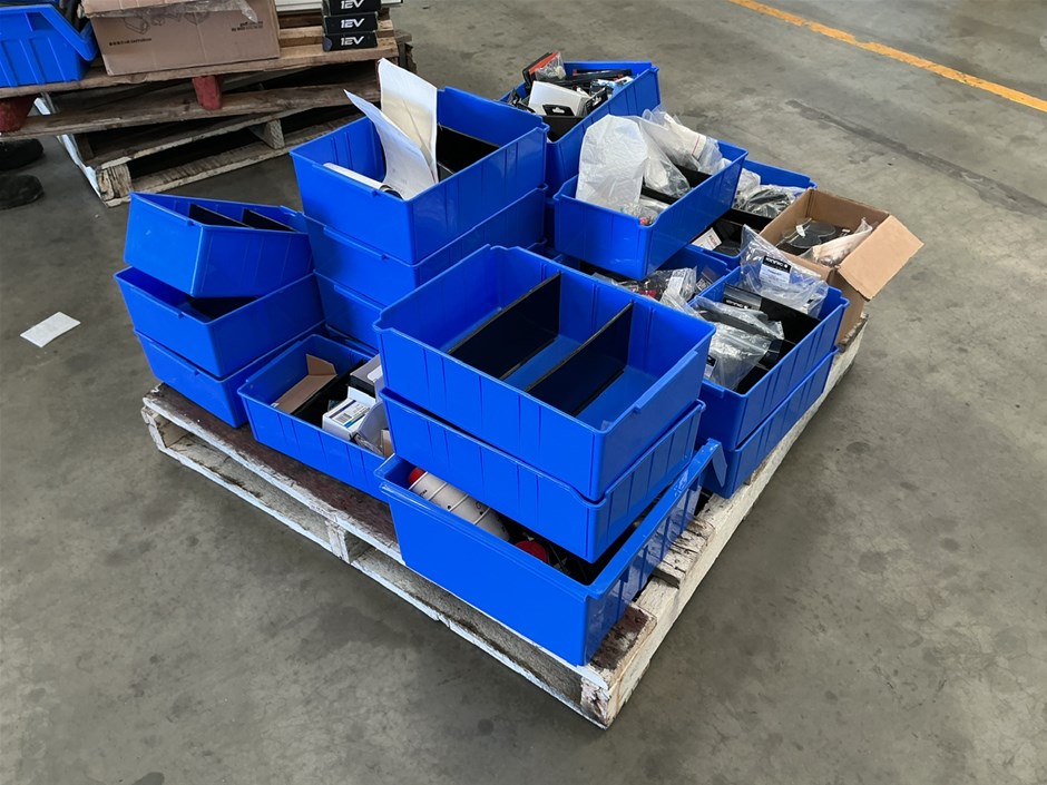 Pallet of Assorted Electrical Supplies and Storage Containers