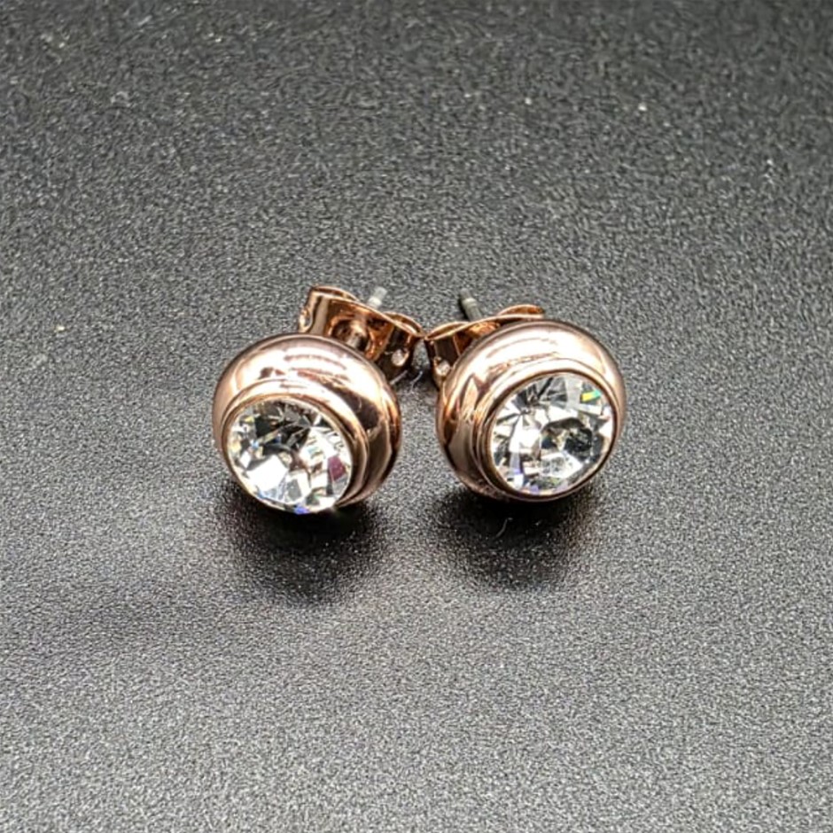 Designer Simulated Diamond Round Earrings in Rose
