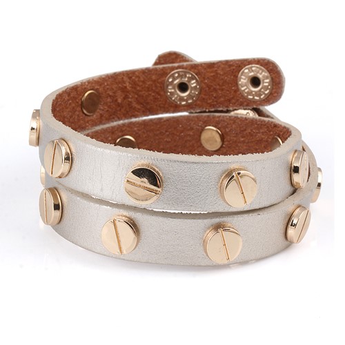 Silver Leather Rivet Cuff Bracelet