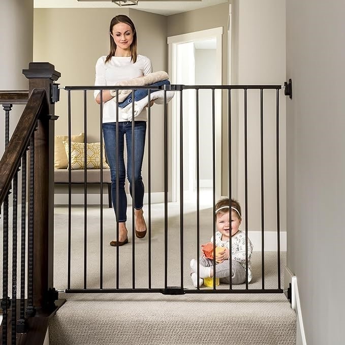 REGALO Extra Tall Top of Stairs Metal Safety Gate, Black, 9 pounds.