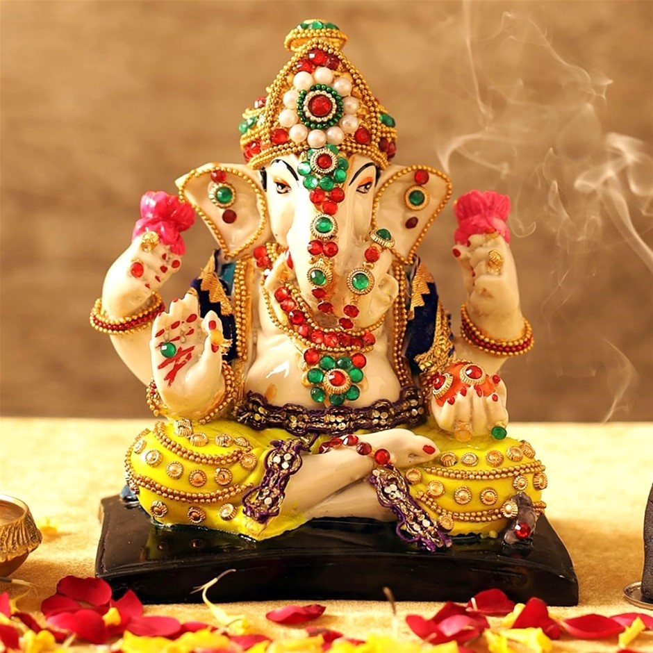 Tied Ribbons Ganesha Statue Figurine for Home Decor, Temple, Table Decorati