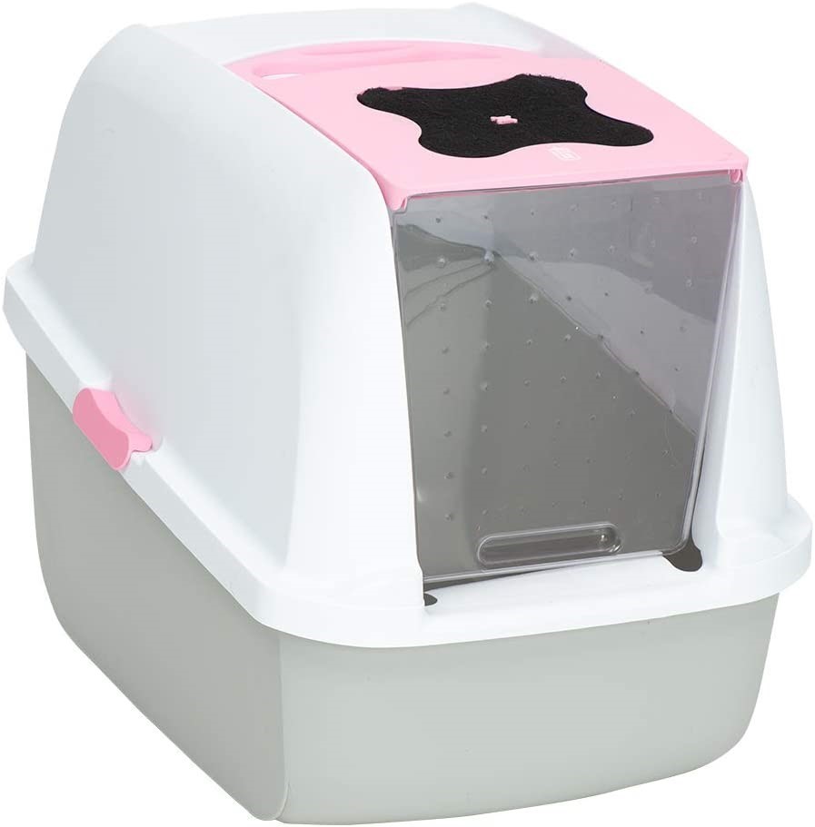 CATIT Large Hooded Cat Litter Box, Pink and White, 50700. NB: Missing the D