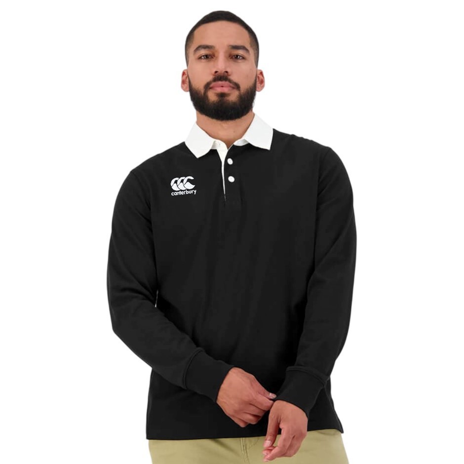 CANTERBURY Men's CCC Rugby Jersey, Size L, 60% Cotton, 989 Black/White, QA0