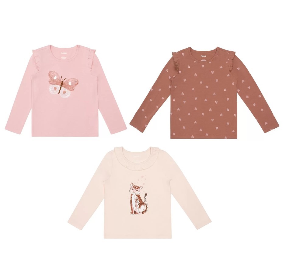 3-Pack PEKKLE Kids' Long Sleeve Set, Size 8, Light Pink Butterfly Combo. B