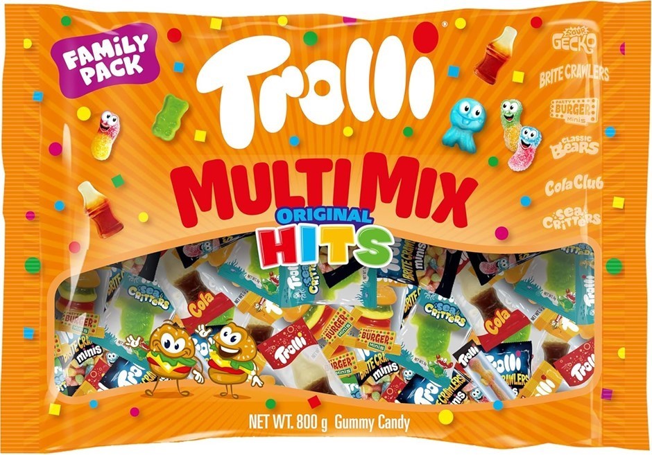 2 x TROLLI Multimix Original Hits Gummy Lolly Pack, 800g. N.B: Damaged pack