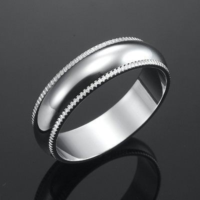 Rhodium Plated Men's Etched Band Ring (6mm) - US Size 10