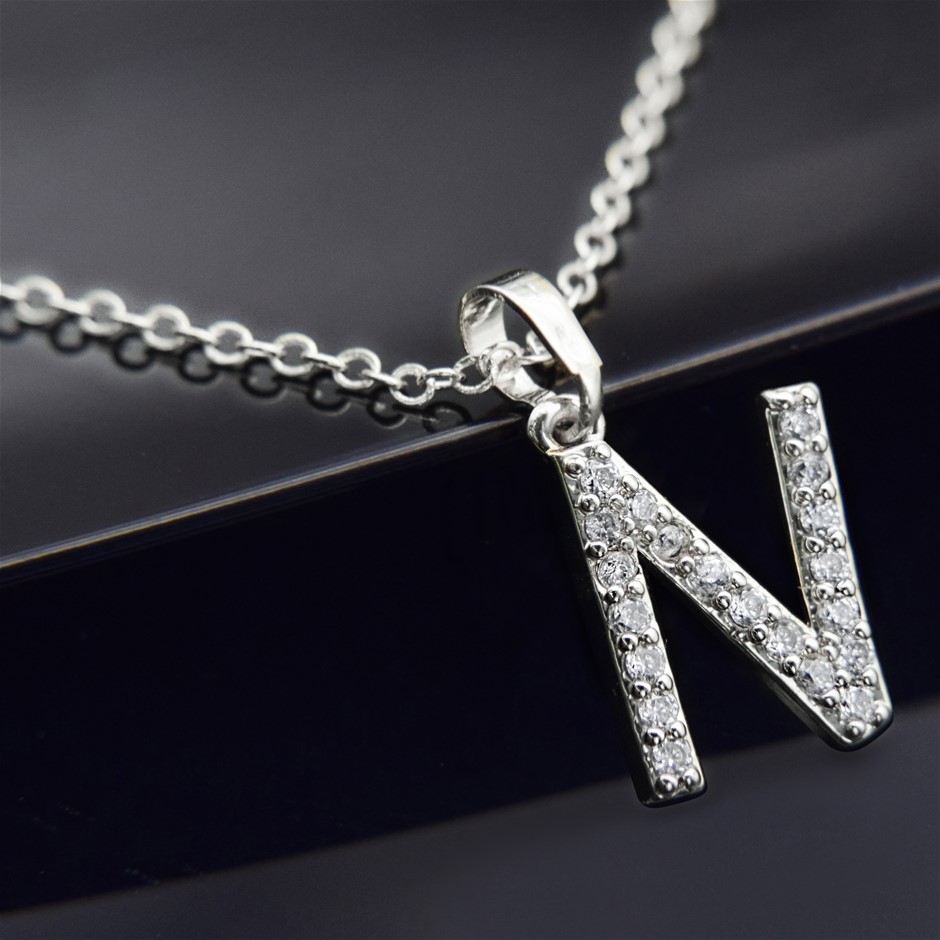 Simulated Diamond Initial 'N' Minimalist Stainless Steel Necklace
