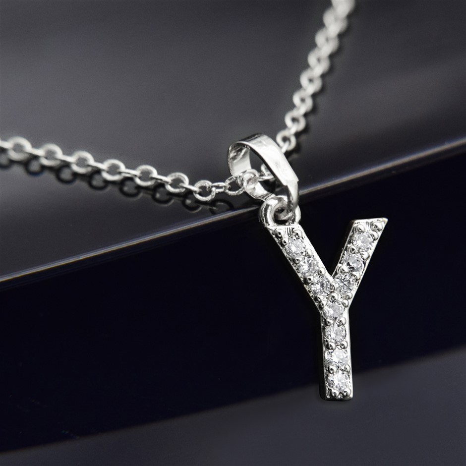 Simulated Diamond Initial 'Y' Minimalist Stainless Steel Necklace
