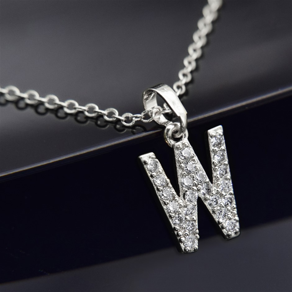 Simulated Diamond Initial 'W' Minimalist Stainless Steel Necklace