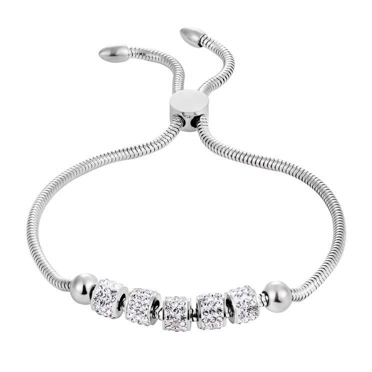 Simulated Diamond Five Circle Bracelet - Stainless Steel & Adjustable