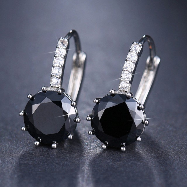 Designer Simulated Diamond Black Drop Earrings in Silver
