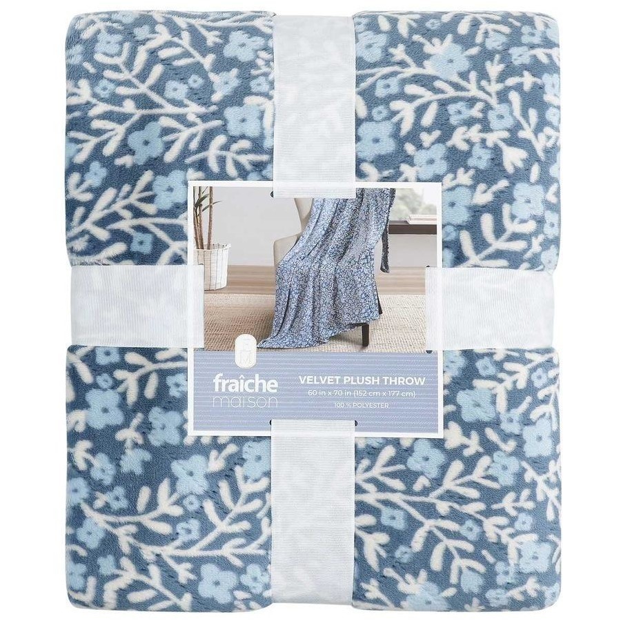 FRAICHE MAISON Velvet Plush Throw, 152 x 177cm, Ditsy Floral. NB: Not in or