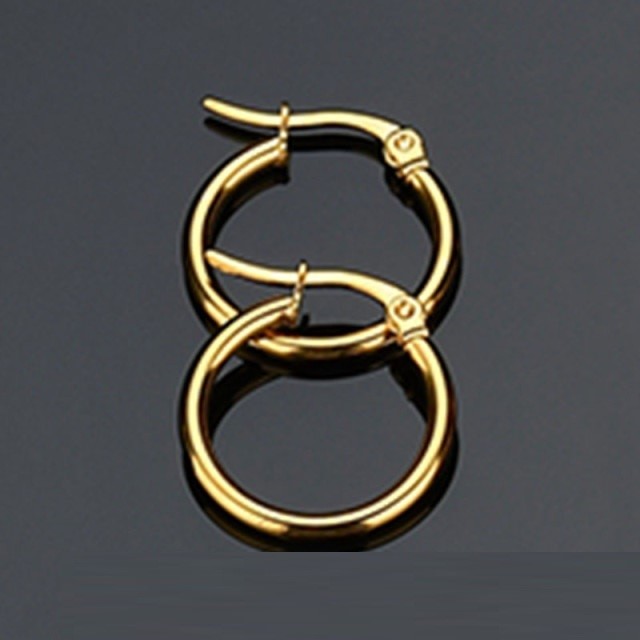 Classic 15mm Stainless Steel Hoop Earrings - Yellow