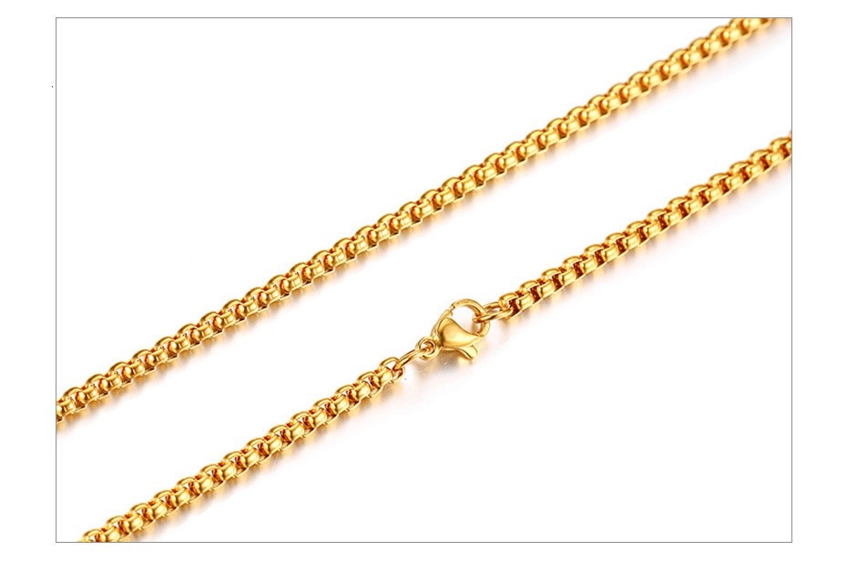Stainless Steel 3mm Men' Round Box Chain Necklace 50cm - Yellow