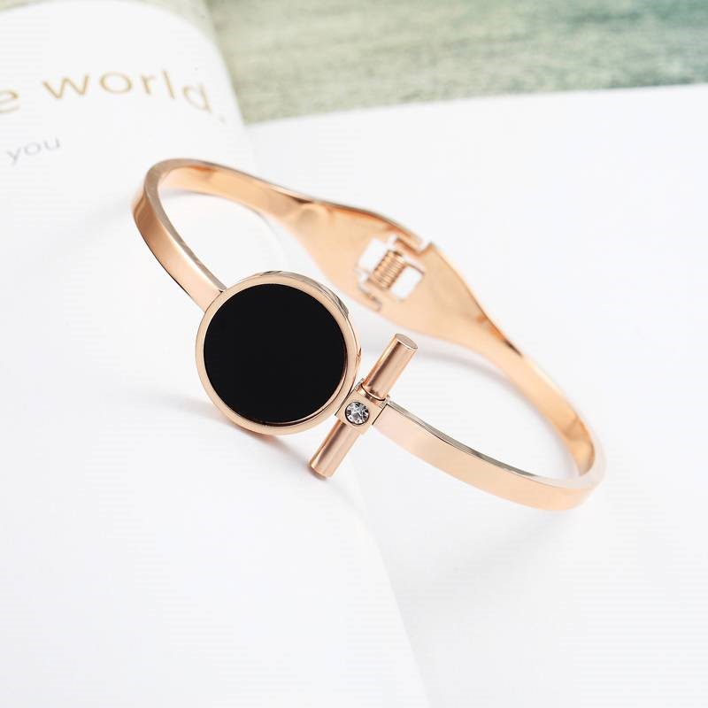 Designer Stainless Steel Black Round Bangle in Rose