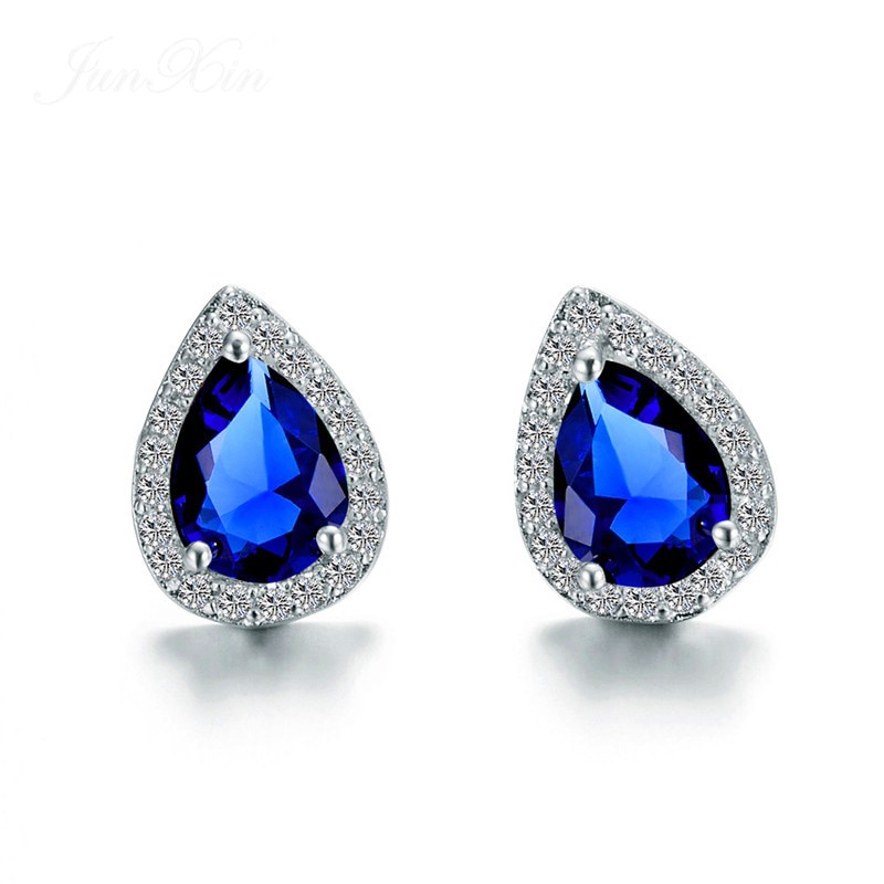 Designer Simulated Diamond Teardrop Earrings in Blue