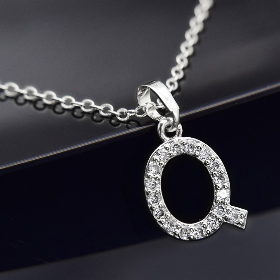 Simulated Diamond Initial 'Q' Minimalist Stainless Steel Necklace