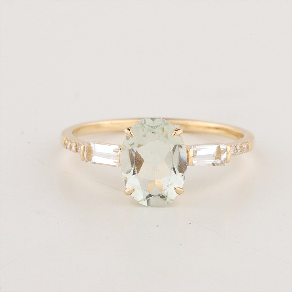 Yellow Gold Natural Natural Quartz & Diamond Ring with Lab certifcate