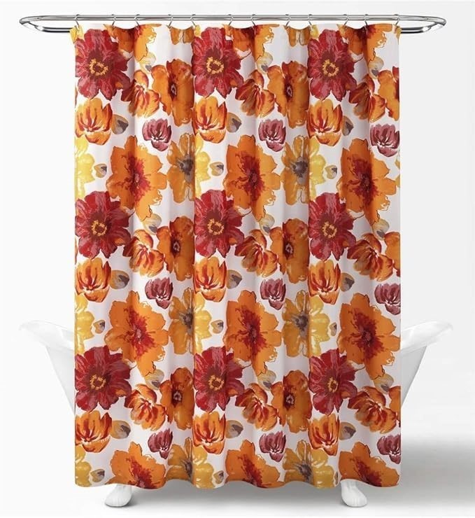 LUSH DECOR Leah Shower Curtain. Dimensions: 72" x 72". Colour: Orange/Red.