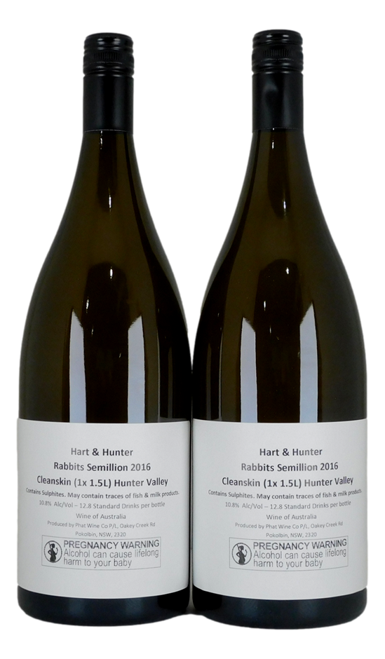 Hart & Hunter Rabbits Semillon Cleanskin 2016 (2x 1.5L), NSW.