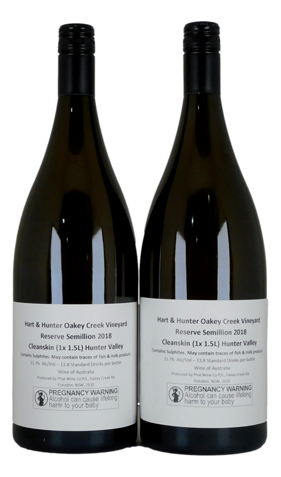 Hart & Hunter Oakey Creek Reserve Cleanskin Semillon 2018 (2x 1.5L), NSW.