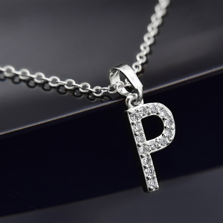 Simulated Diamond Initial 'P' Minimalist Stainless Steel Necklace