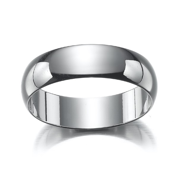 Rhodium Plated Men's Band Ring (6mm) - US Size 10