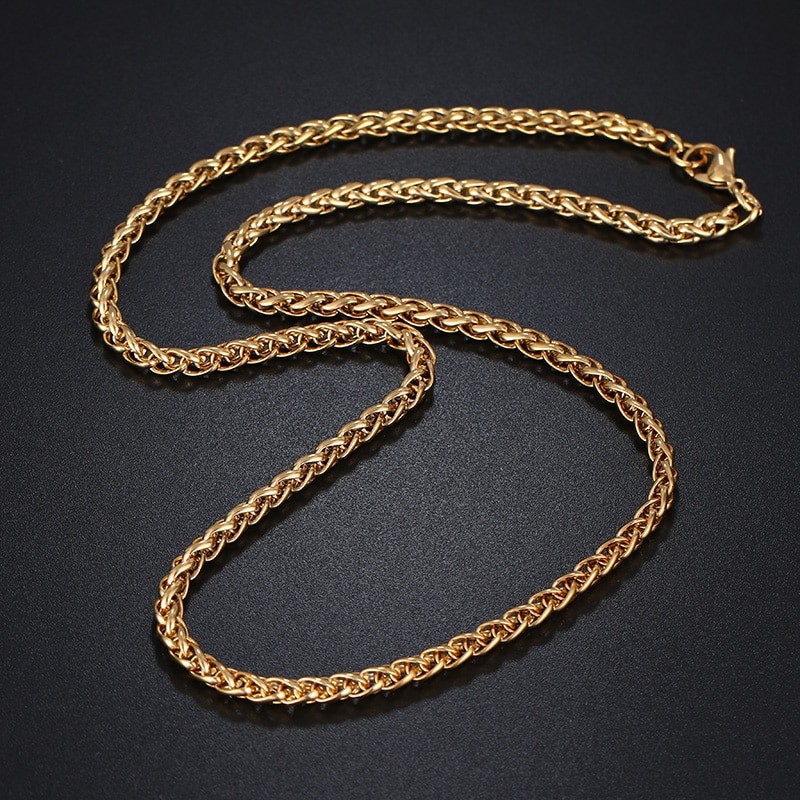 Classic 3mm Stainless Steel Wheat Necklace - 50cm (yellow)