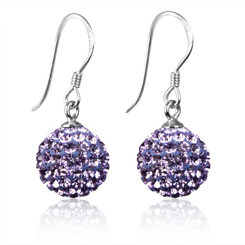 Light Purple Crystal Disco Ball Earrings made with solid 925 Sterling Silve