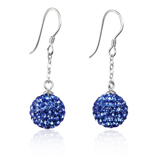 Blue Crystal Disco Ball Earrings made with solid 925 Sterling Silver