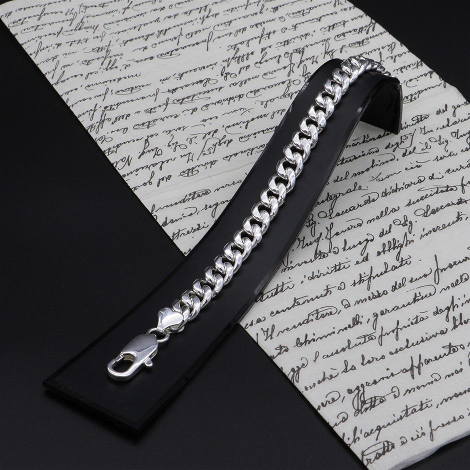 Classic Silver Plated Curb Chain Bracelet with Lobster Clasp - DEMO