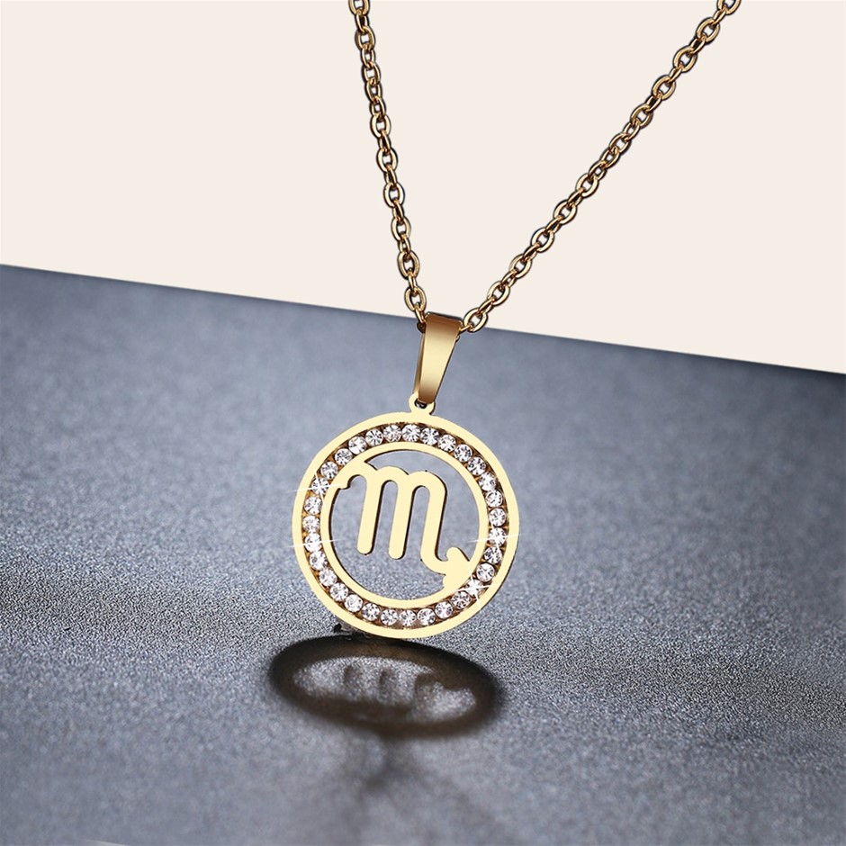 Simulated Diamond Zodiac Necklace - SCORPIO (Yellow)